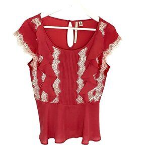 Lauren Conrad Ruffle Chiffon Top in Rose Kiss Sz XS Romantic‎ Elegant